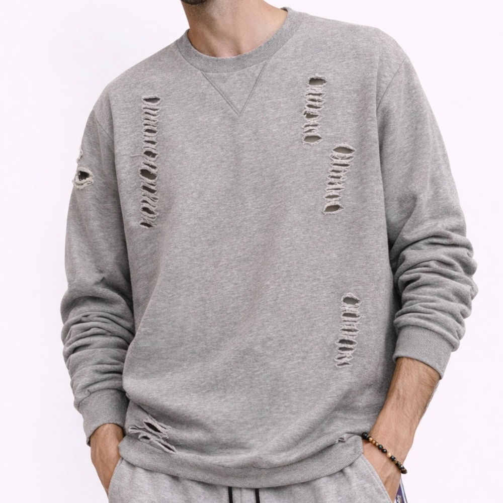 Distressed Gray Sweatshirt | Y2K Grunge Streetwear | The Weekend Brand Small - Picture 1 of 8